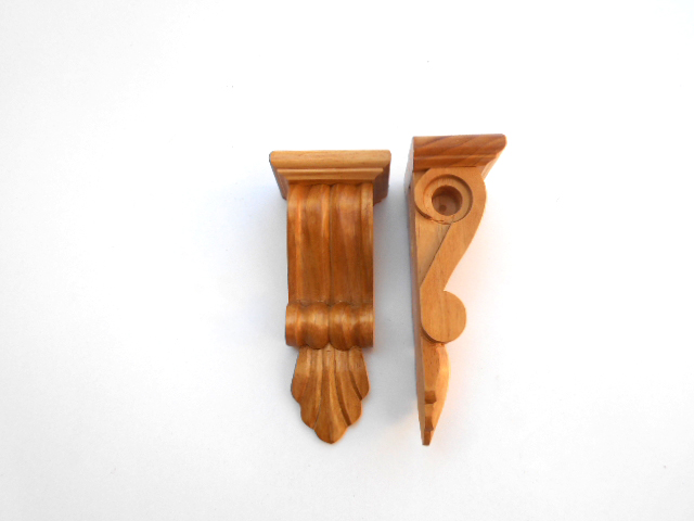 Pair of Small Hand Carved Curtain Corbels Stained Polished Maple